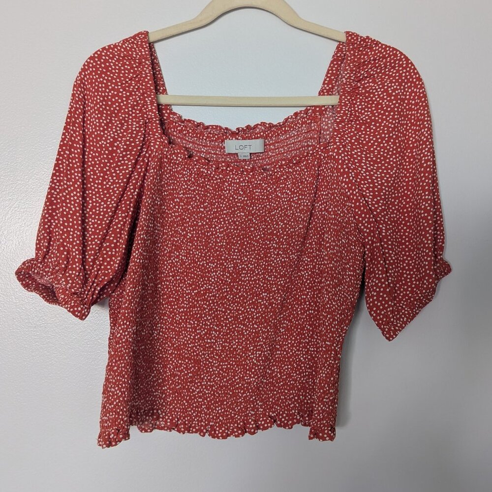 Red & White Polka Dot Top with Half-Length Sleeves (LOFT)